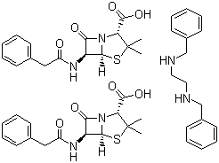 芐星青霉素 G; 芐青霉素; 長效西林; (2S,5R,6R)-3,3-二甲基-6-(2-苯乙酰氨基)-7-氧代-4-硫雜-1-氮雜雙環(huán)[3.2.0]庚烷-2-甲酸二芐基乙二胺