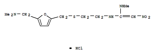 鹽酸雷尼替丁; N'-甲基-N-[2-[[[5-[(二甲氨基)甲基]-2-呋喃基]-甲基]硫代]乙基]-2-硝基-1,1-乙烯二胺鹽酸鹽