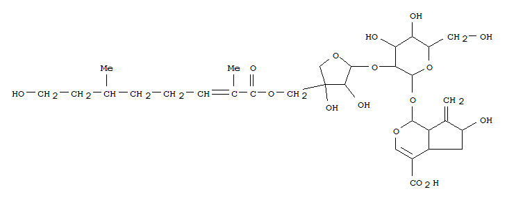 1-[3-[3,4-二羥基-4-[[(E)-8-羥基-2,6-二甲基辛-2-烯酰基]氧基甲基]四氫呋喃-2-基]氧基-4,5-二羥基-6-(羥基甲基)四氫吡喃-2-基]氧基-6-羥基-7-亞甲基-4a,5,6,7a-四氫-1H-環戊二烯并[d]吡喃-4-羧酸